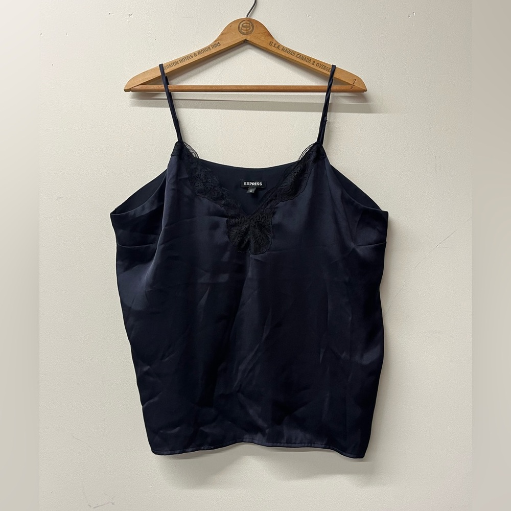 Express Navy Satin Lace-Trim Cami